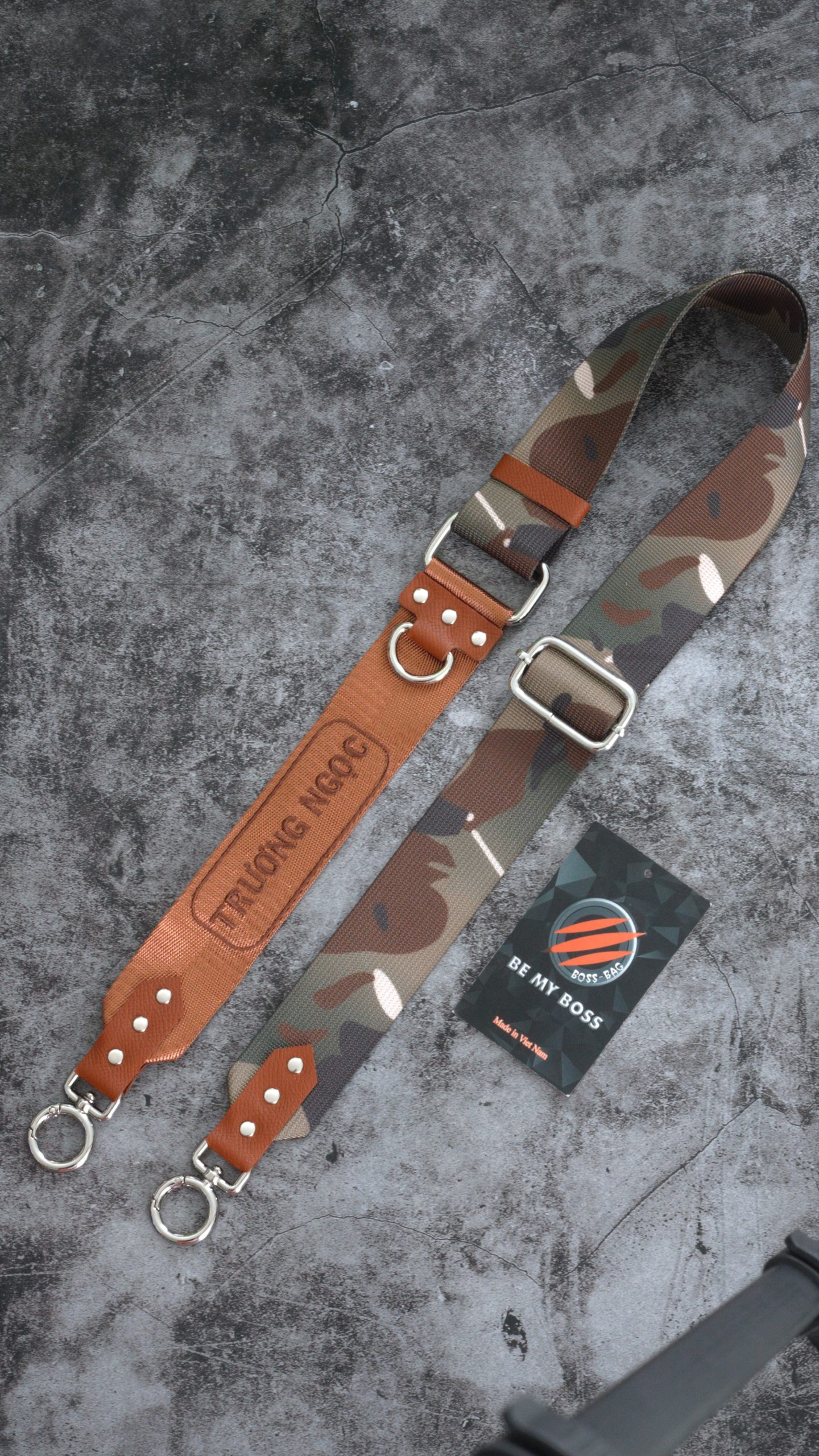 Dây Túi Xách Custom Thêu Tên – Camo Phối Trơn Màu