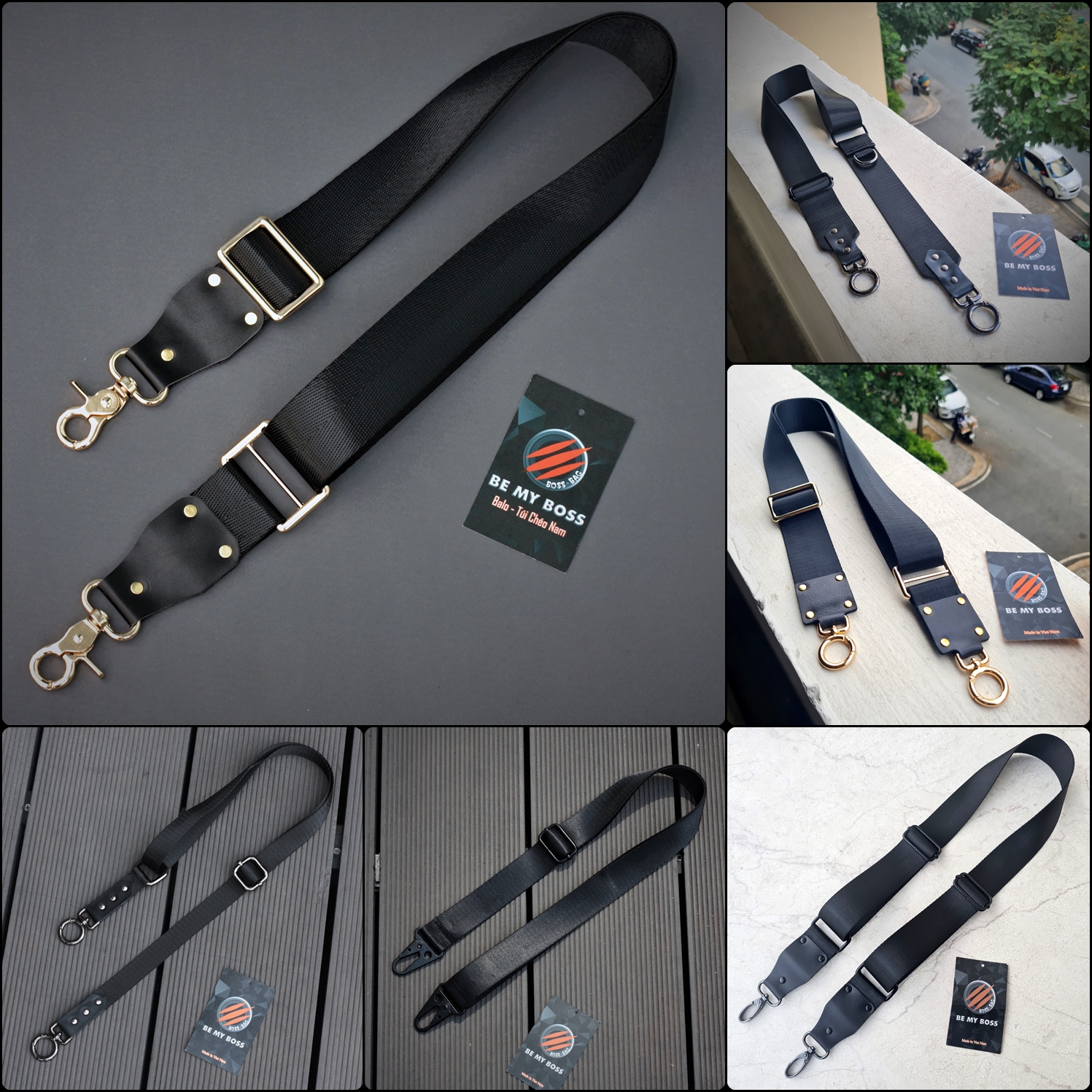 Dây Đeo Túi Xách Đen Trơn 3.8 cm