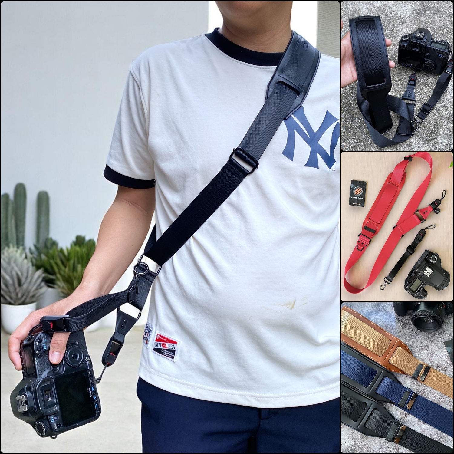 [2 in 1] Dây Đeo Chéo Máy Ảnh Thao Tác Nhanh Trơn Màu CC