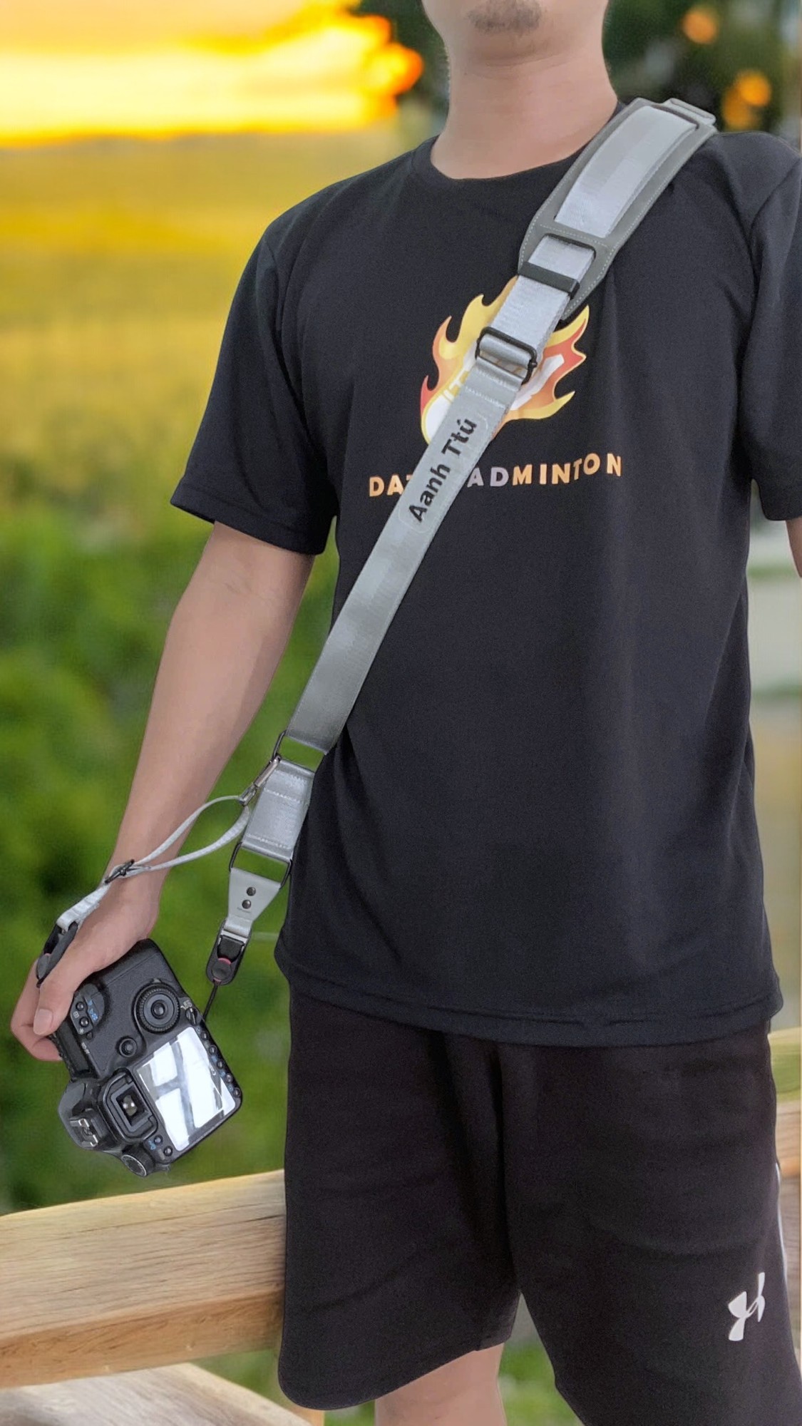 [2 in 1] Dây Đeo Chéo Thao Tác Nhanh Xám Thêu
