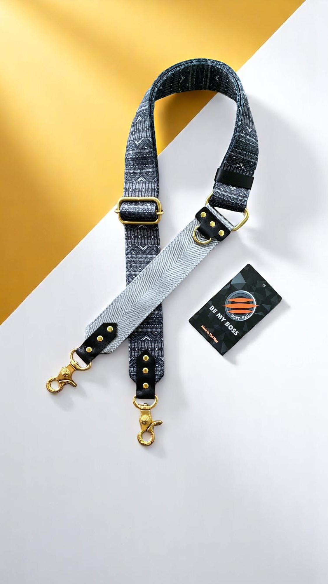[Khóa Đồng] Dây Túi Xách Custom – Black Manta Phối Xám