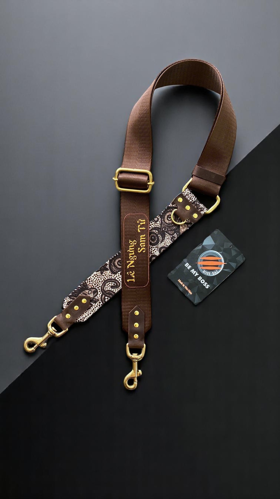 [Khóa Đồng] Dây Túi Xách Custom – Fish Phối Nâu Đậm