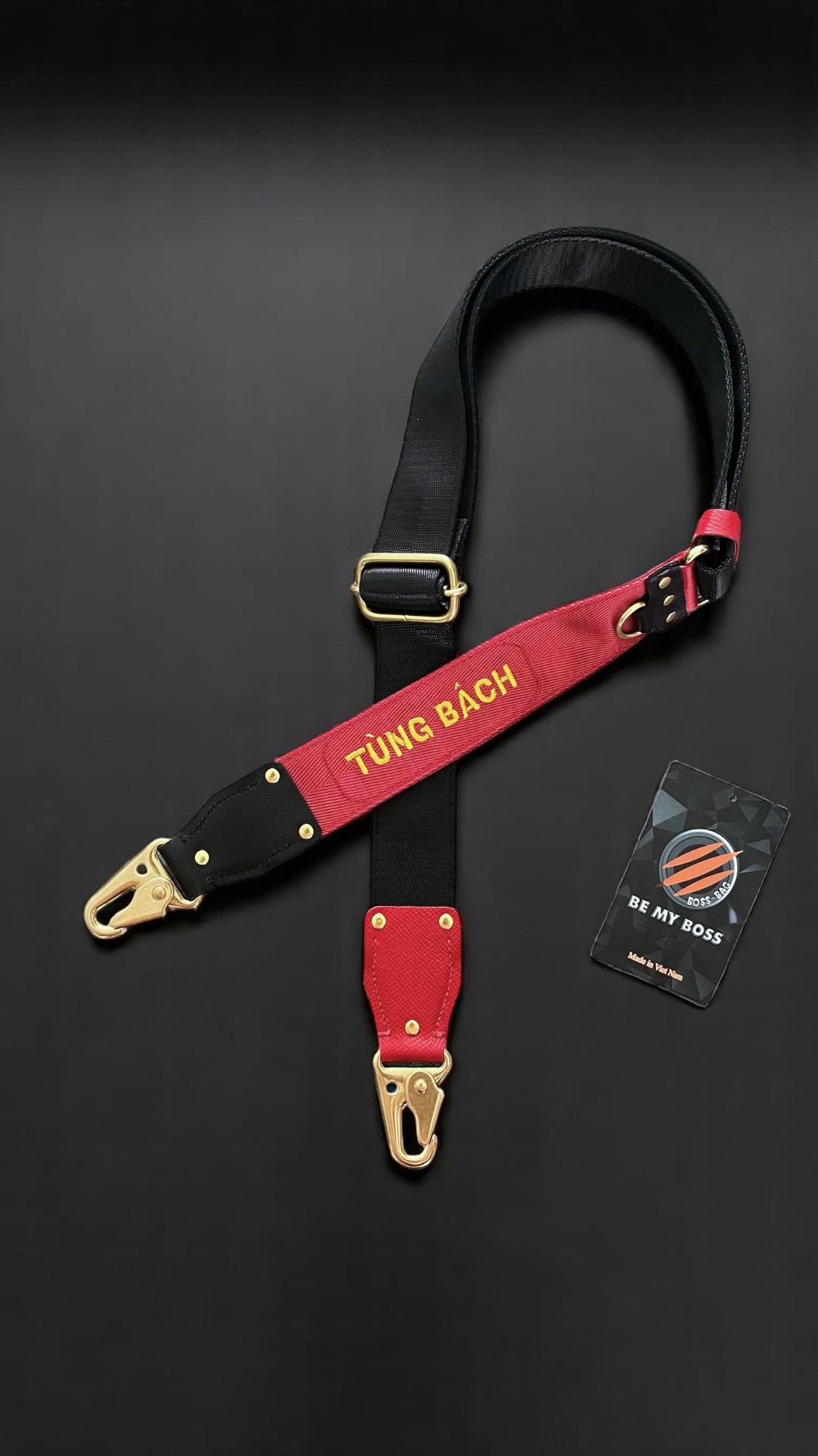 [Khóa Đồng] Dây Túi Xách Custom – Đỏ Đô Phối Đen