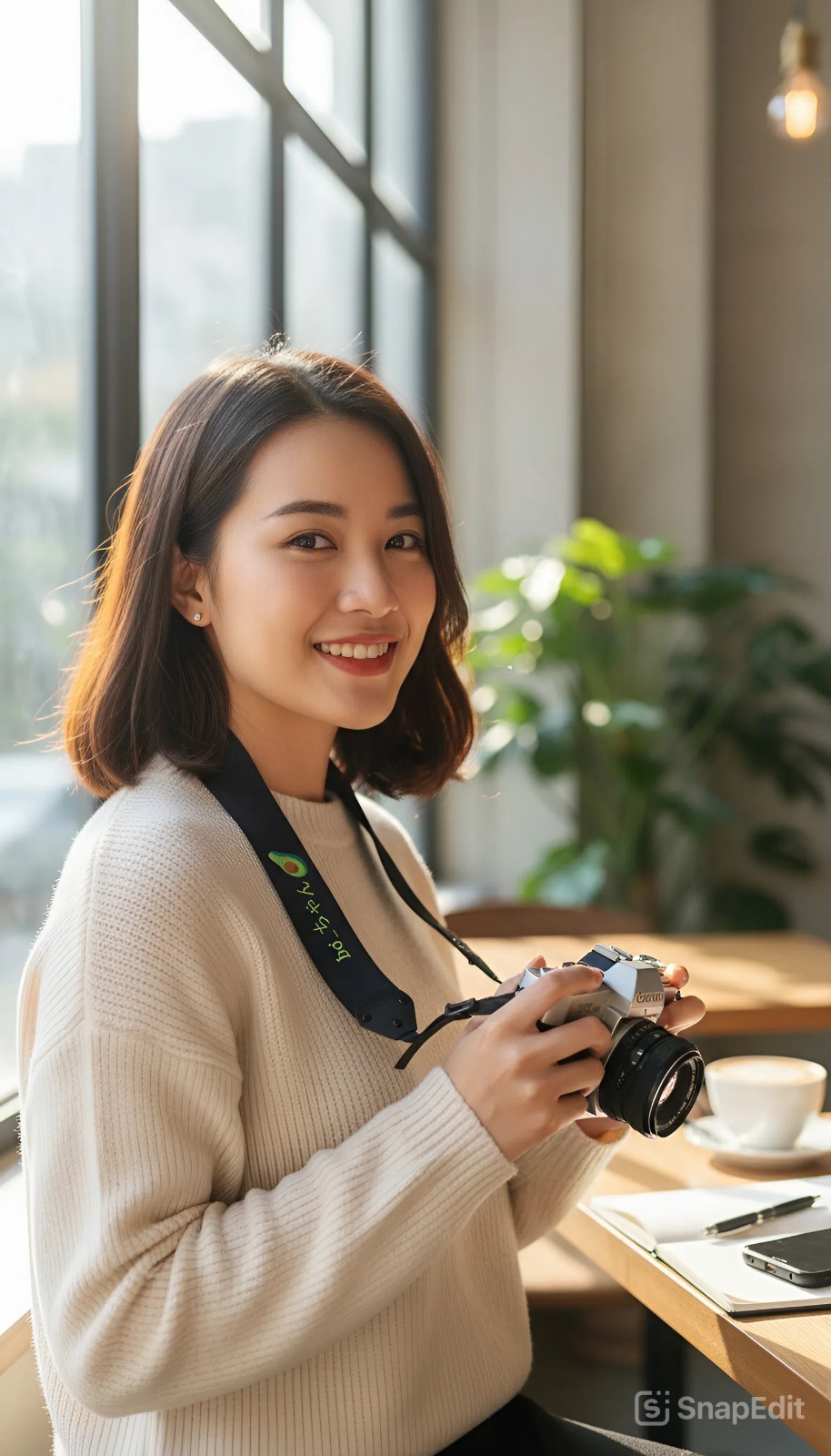 Dây Đeo Máy Ảnh Cổ Điển Đen Trơn Phối Màu Thêu Quả Bơ