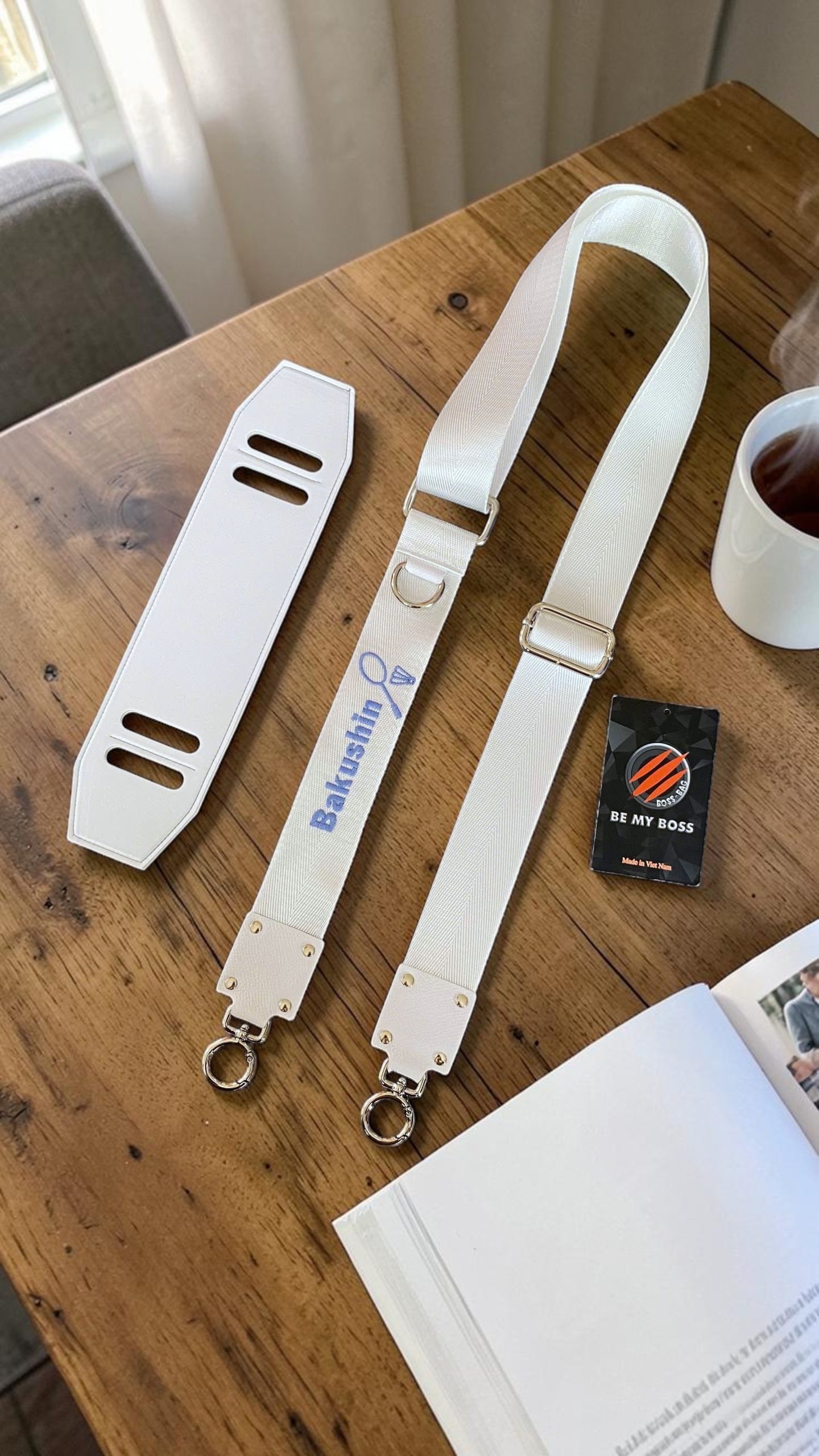 Dây Túi Xách Custom Trắng Thêu Logo Cầu Lông