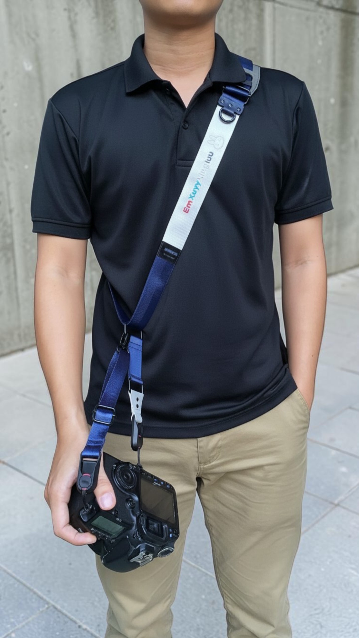 [2 in 1] Dây Đeo Chéo Thao Tác Nhanh Xanh Đen x Bạc Thêu Tên